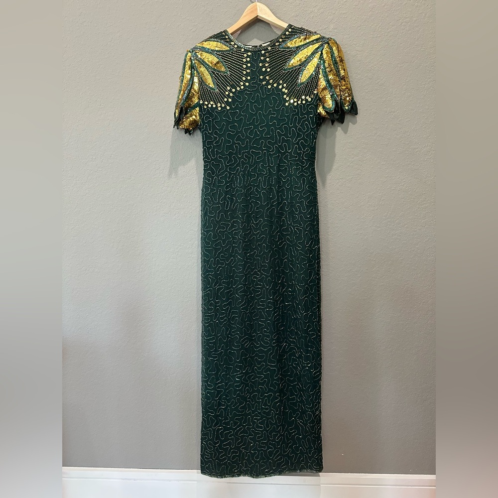 VTG Laurence Kazar 100% silk beaded gown dress Sz XL